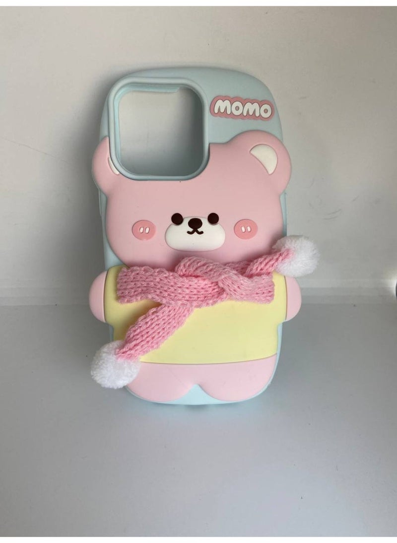 MOMO Ecosystem Stylish 3D Cartoon Case for iPhone12-13-14-15 Pro Max, All-Round Protection, Anti-Slip Cover, Scratch-Resistant, and Fun Aesthetic Cover (Happy Bear) - Image 4